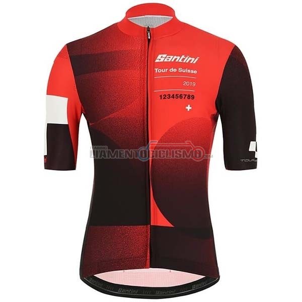 Abbigliamento Ciclismo Tour de Suisse Manica Corta 2019 Rosso Nero